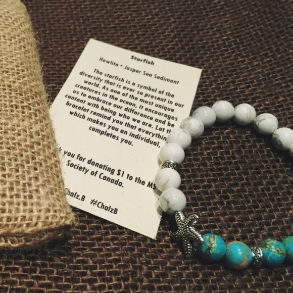 Starfish Natural Stone Bracelet with Burlap Bag and Meaning Card - Picture 2 of 2